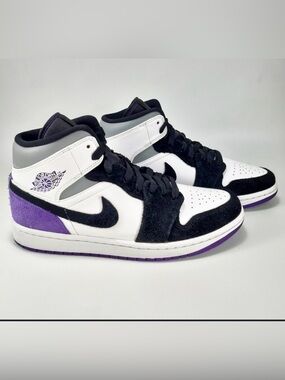 Nike High-Top Sneakers in White, Black & Purple
